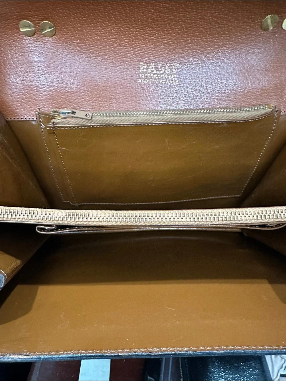 Vintage Bally Made in France Cognac Leather Shoulder Bag Éclair Zipper